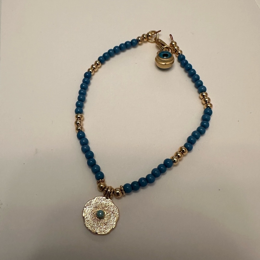 Beaded Gold‎ and Turquoise Bracelet - Picture 2 of 2